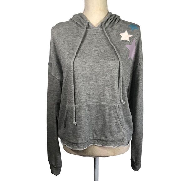 Wildfox Crop Hoodie Pullover Sweatshirt Star Print Grey Size Large - Picture 3 of 11